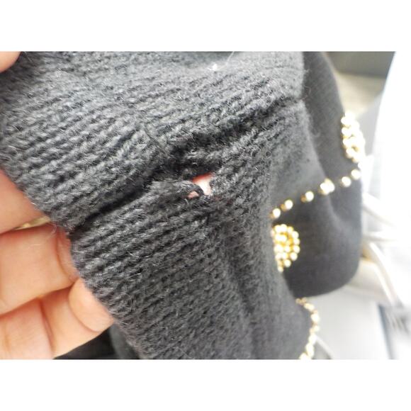 Sarah Morgan Black Knit Tunic Sweater Dress Size Large Gold Embellished Ramie - Picture 9 of 10